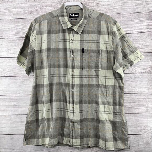 Barbour Button Up Mens Sz L Regular Fit Plaid Check Short Sleeve Shirt - Picture 2 of 7